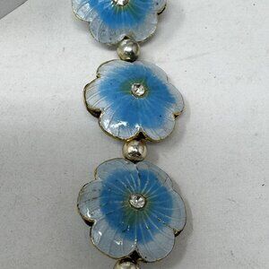 COPY - Vintage Enameled Beads Flower Design Rhinestone Blue N Vanilla Puffy 20 …